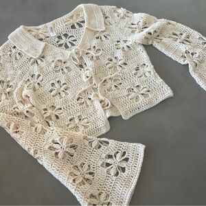 Mahina Cream Floral Crochet Cardigan